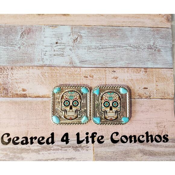 Sugar skull conchos, custom conchos, scarf slide, western replacement conchos - Picture 1 of 3